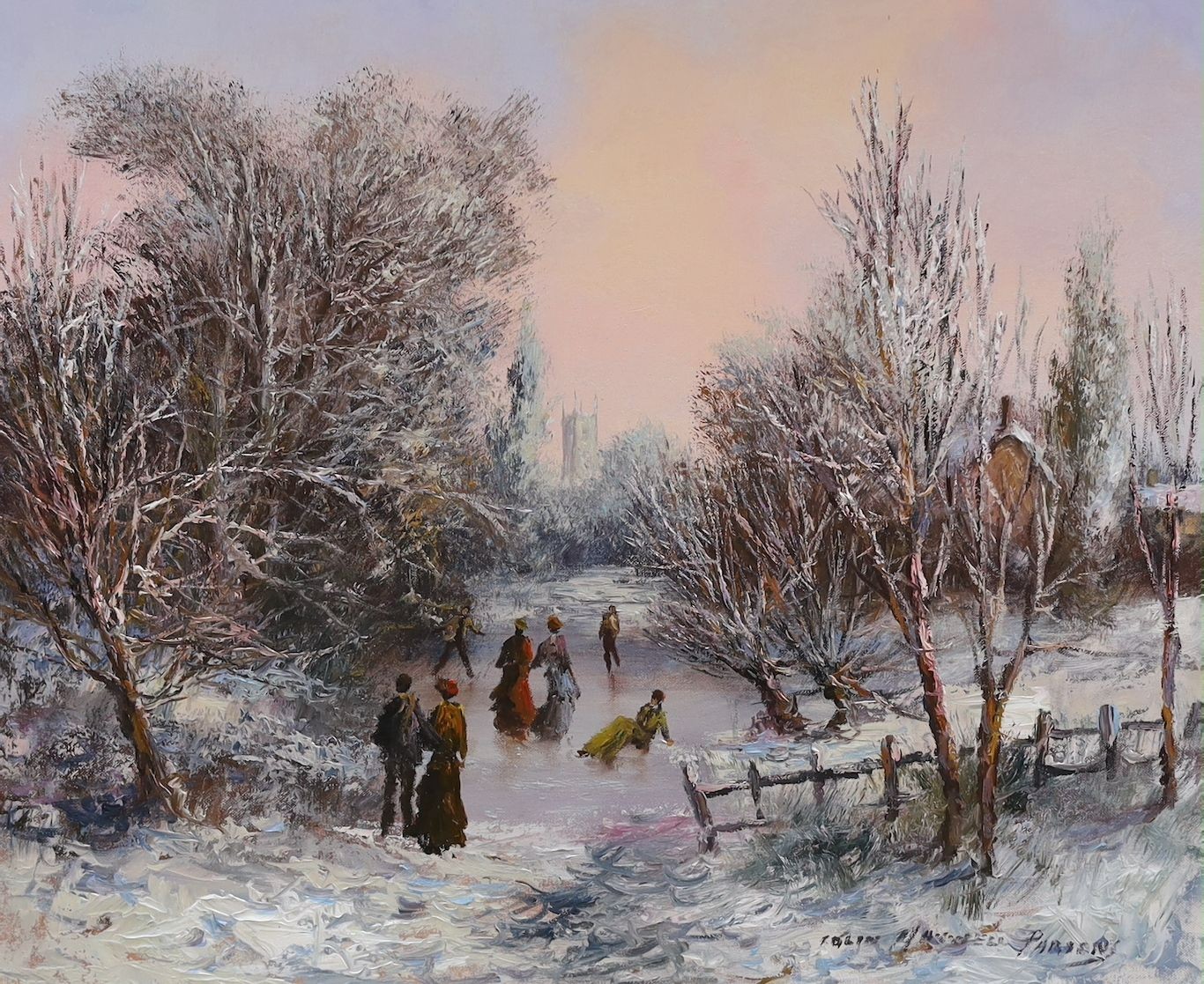 Colin Maxwell Parsons (1936-), oil on canvas, Victorian skating scene, signed, 50 x 60cm